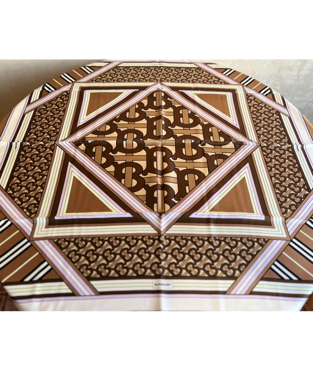 BURBERRY Коричневый шелковый платок, фото 4