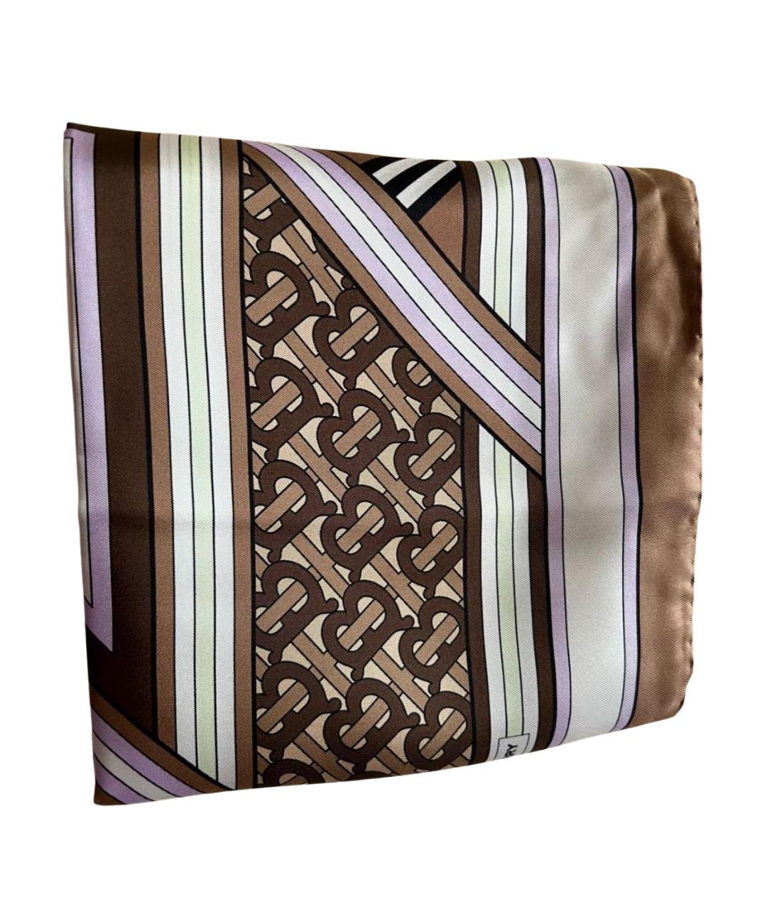 BURBERRY Коричневый шелковый платок, фото 1