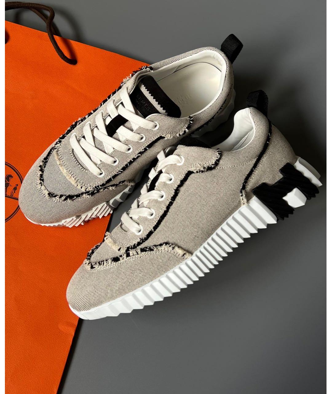 HERMES Бежевые текстильные кроссовки, фото 3