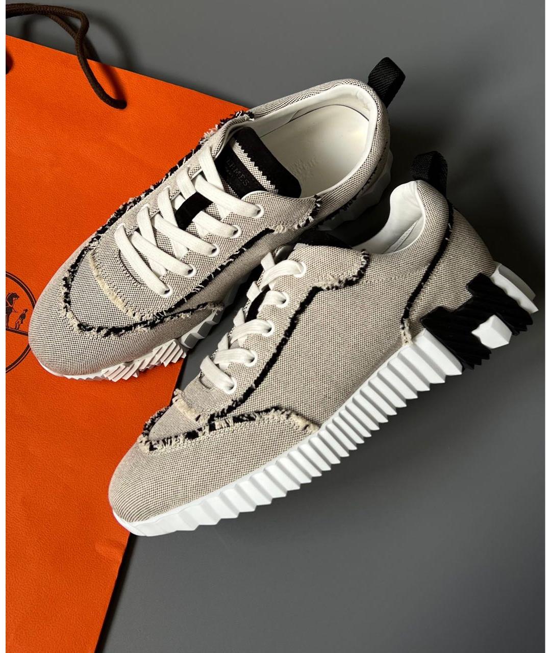 HERMES Бежевые текстильные кроссовки, фото 2