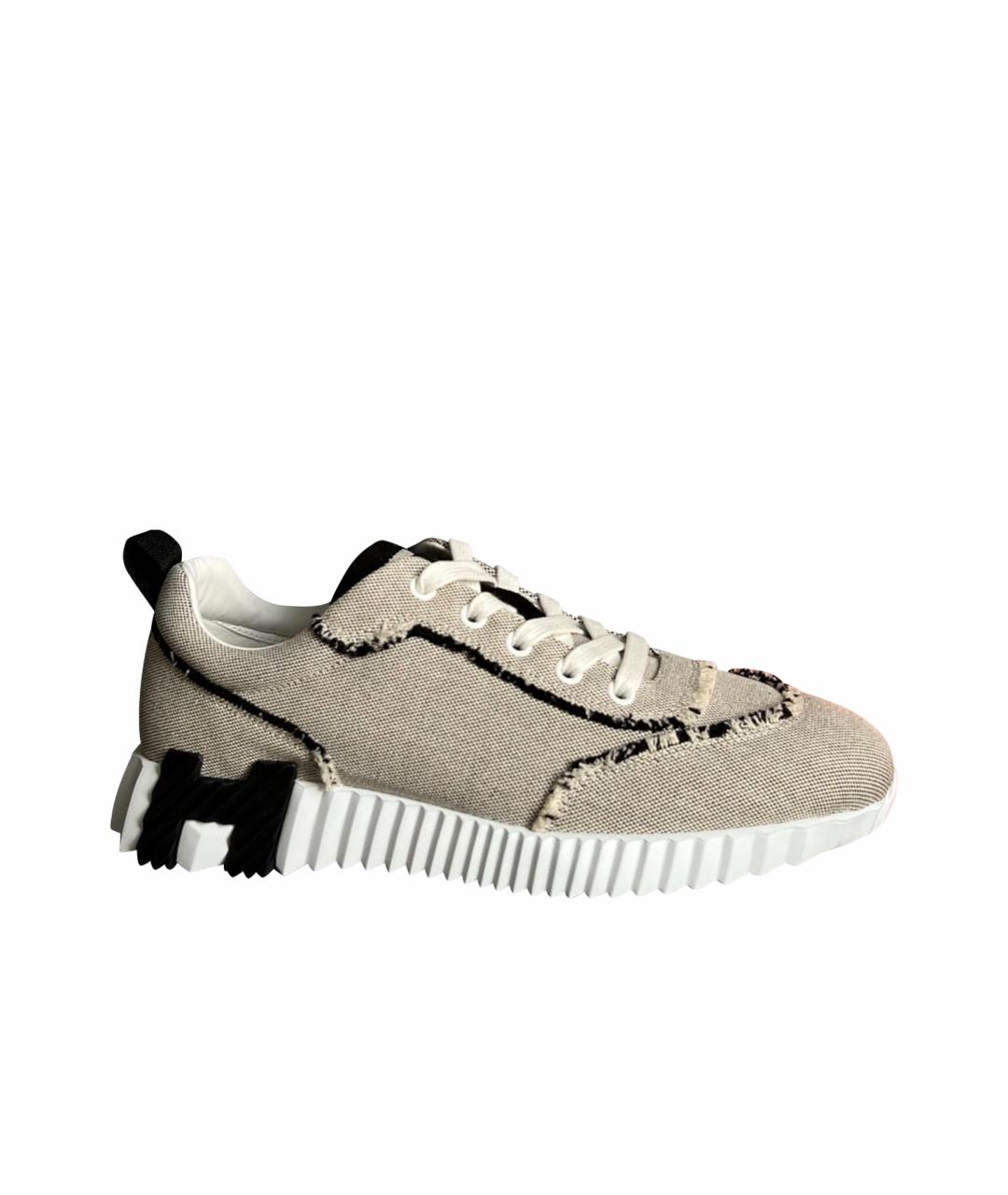 HERMES Бежевые текстильные кроссовки, фото 1