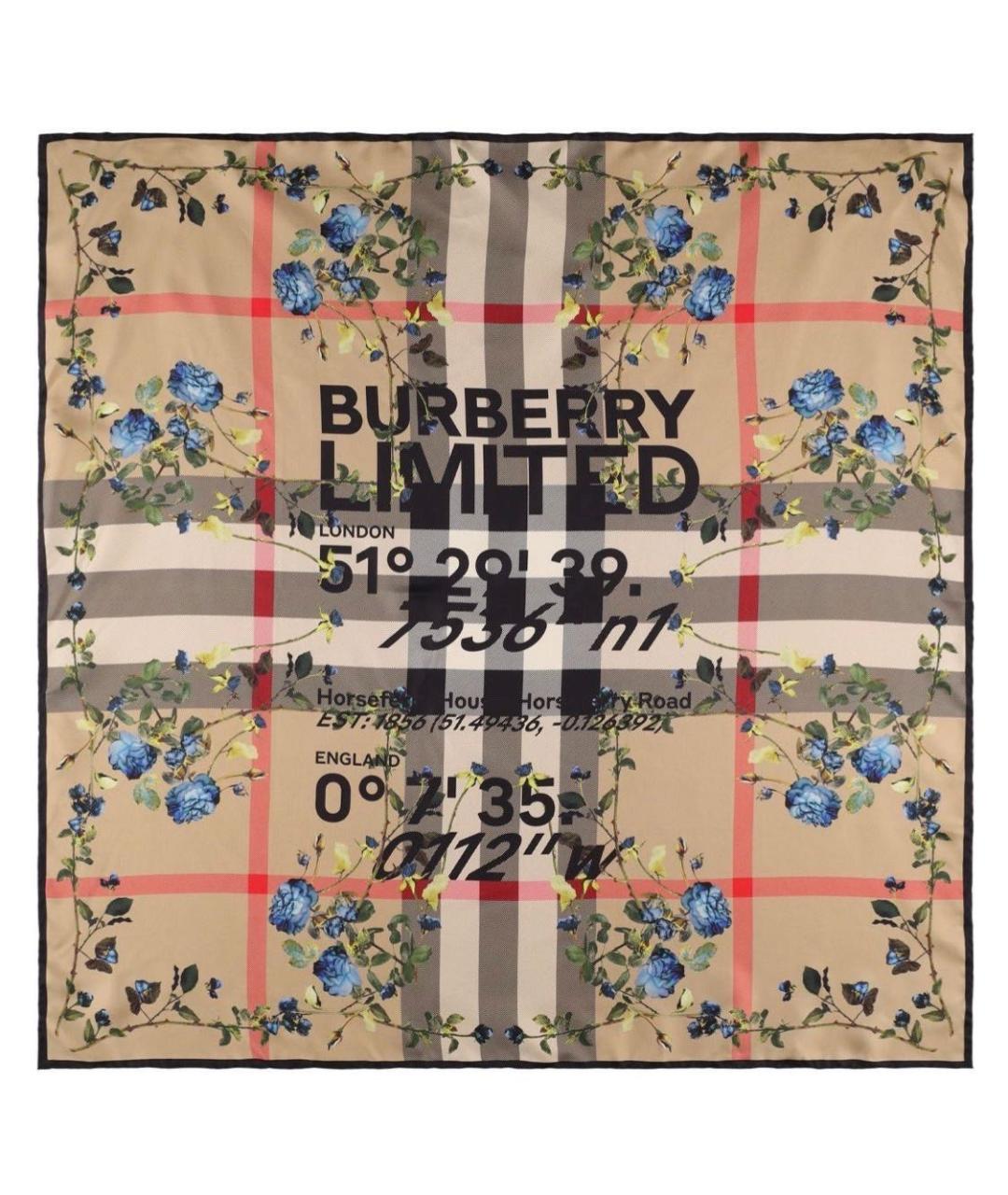 BURBERRY Бежевый шелковый шарф, фото 1