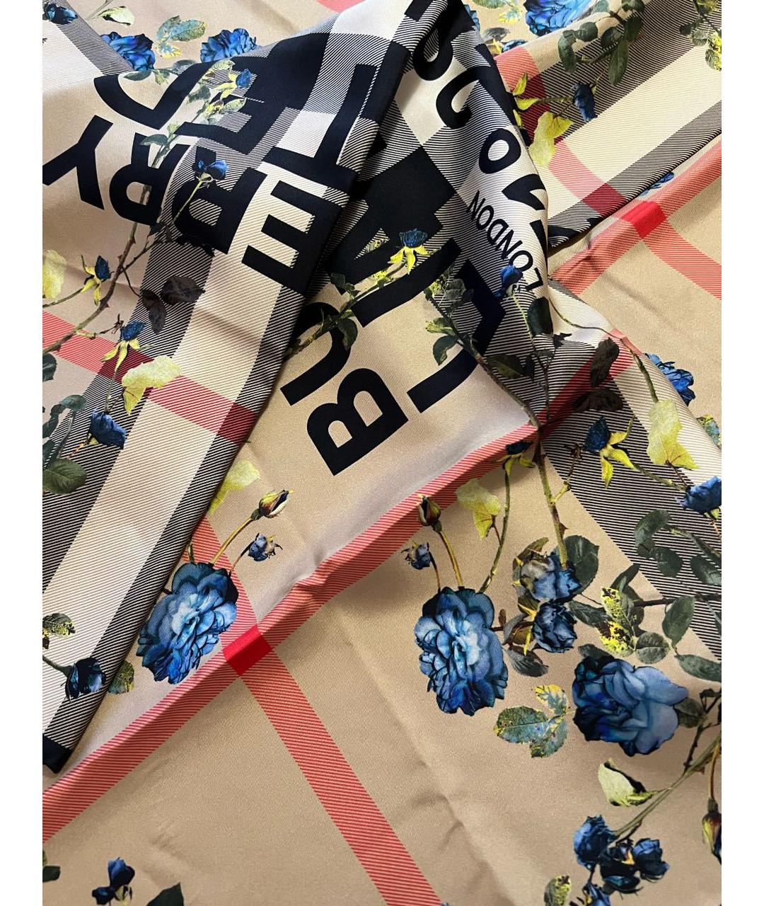 BURBERRY Бежевый шелковый шарф, фото 5