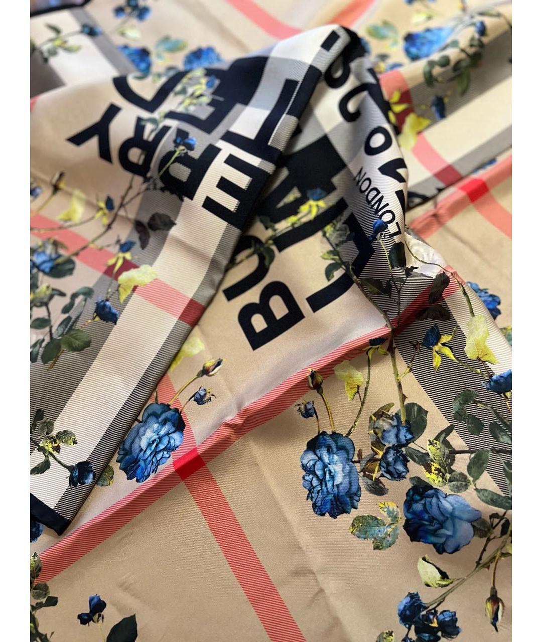 BURBERRY Бежевый шелковый шарф, фото 4