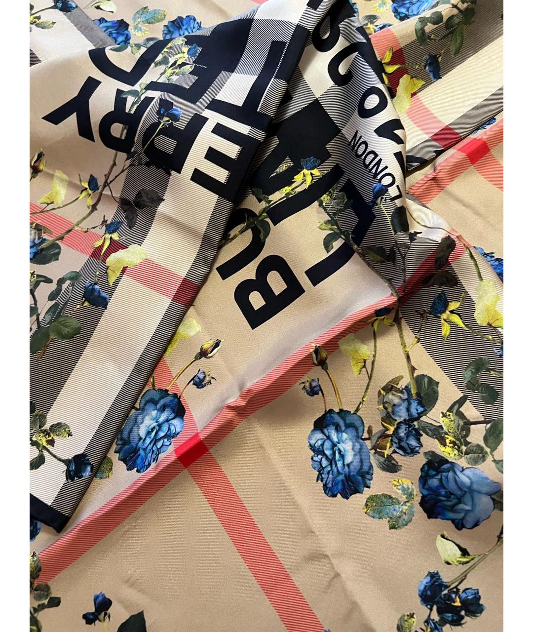 BURBERRY Бежевый шелковый шарф, фото 6