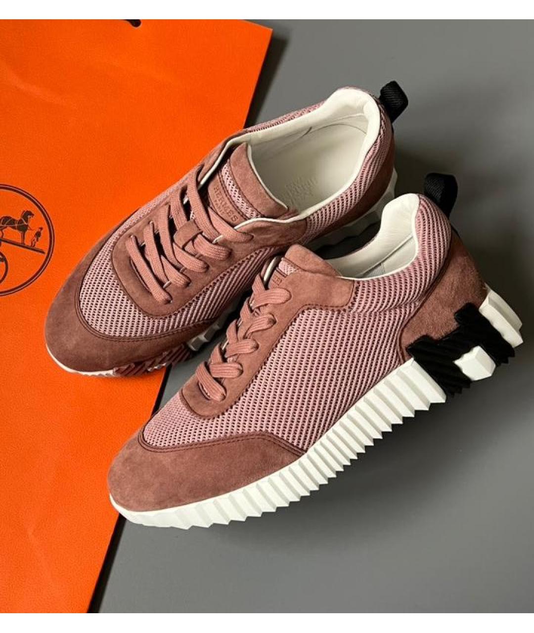 HERMES Розовые замшевые кроссовки, фото 3