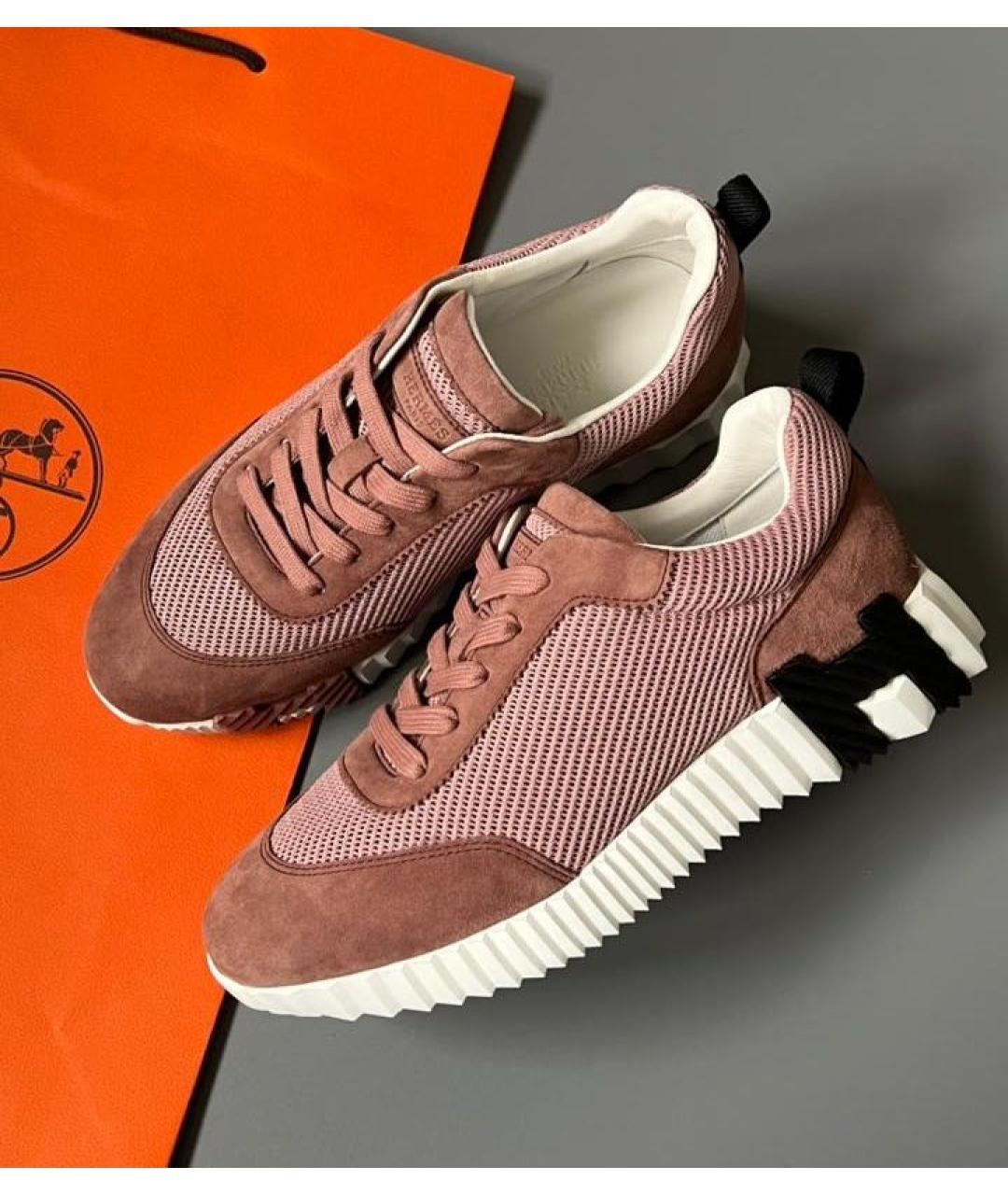 HERMES Розовые замшевые кроссовки, фото 2