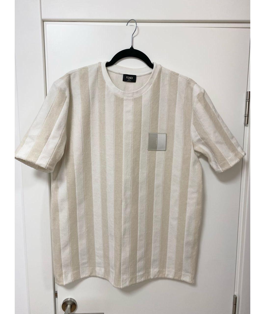 FENDI Бежевая хлопко-эластановая футболка, фото 8
