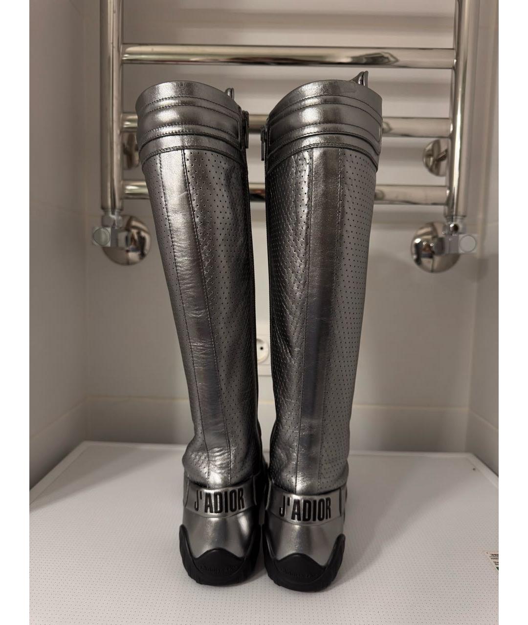CHRISTIAN DIOR Серебряные кожаные сапоги, фото 4