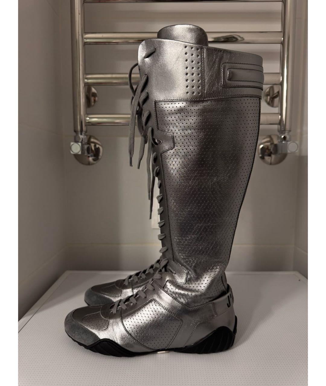 CHRISTIAN DIOR Серебряные кожаные сапоги, фото 6
