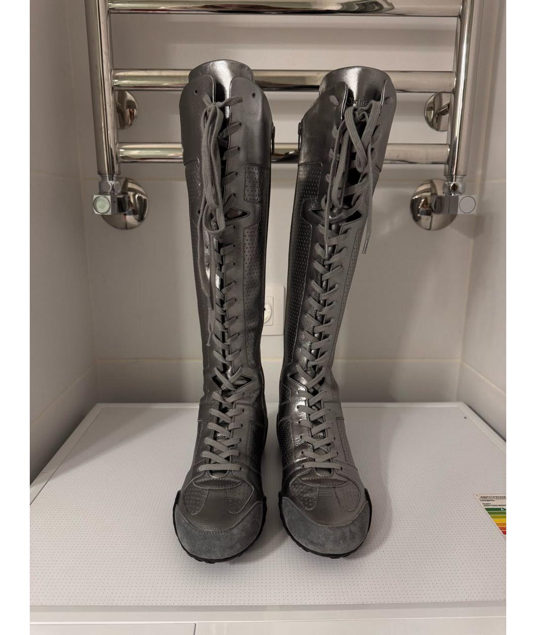 CHRISTIAN DIOR Серебряные кожаные сапоги, фото 2