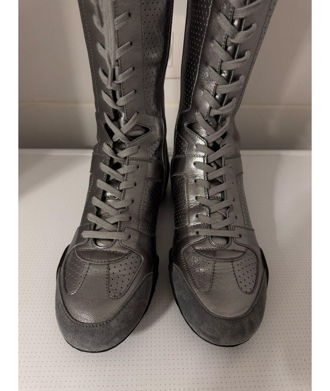 CHRISTIAN DIOR Серебряные кожаные сапоги, фото 3