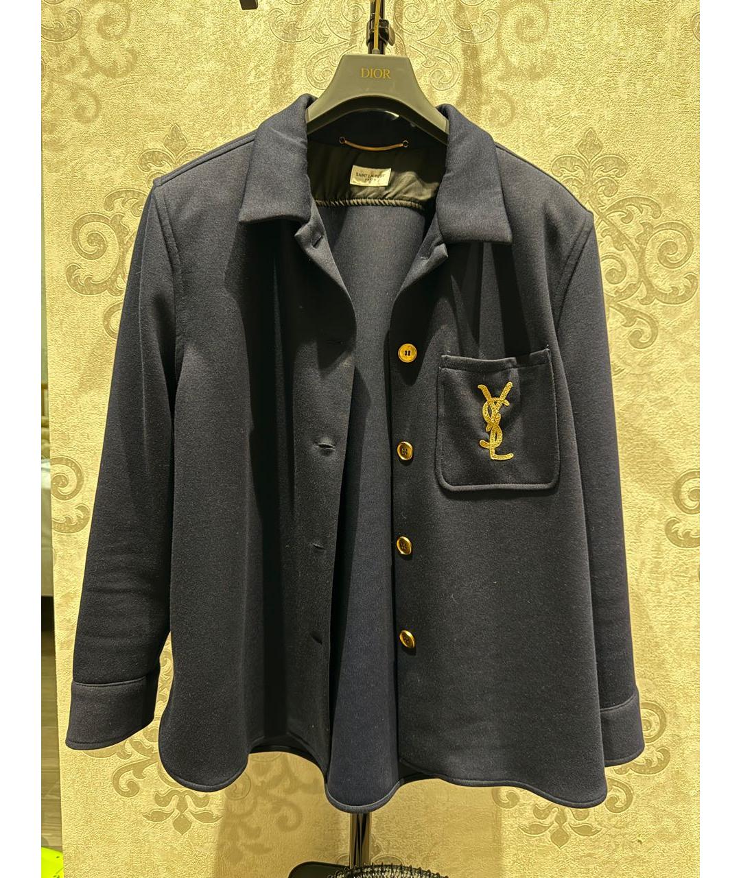 SAINT LAURENT Темно-синий хлопко-эластановый жакет/пиджак, фото 9