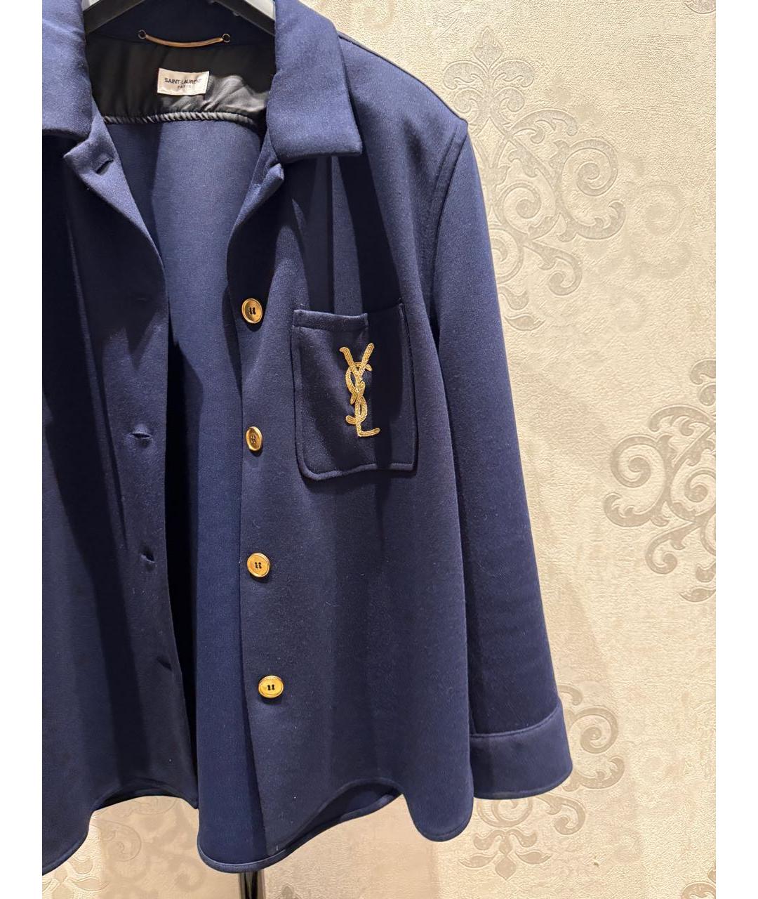 SAINT LAURENT Темно-синий хлопко-эластановый жакет/пиджак, фото 2