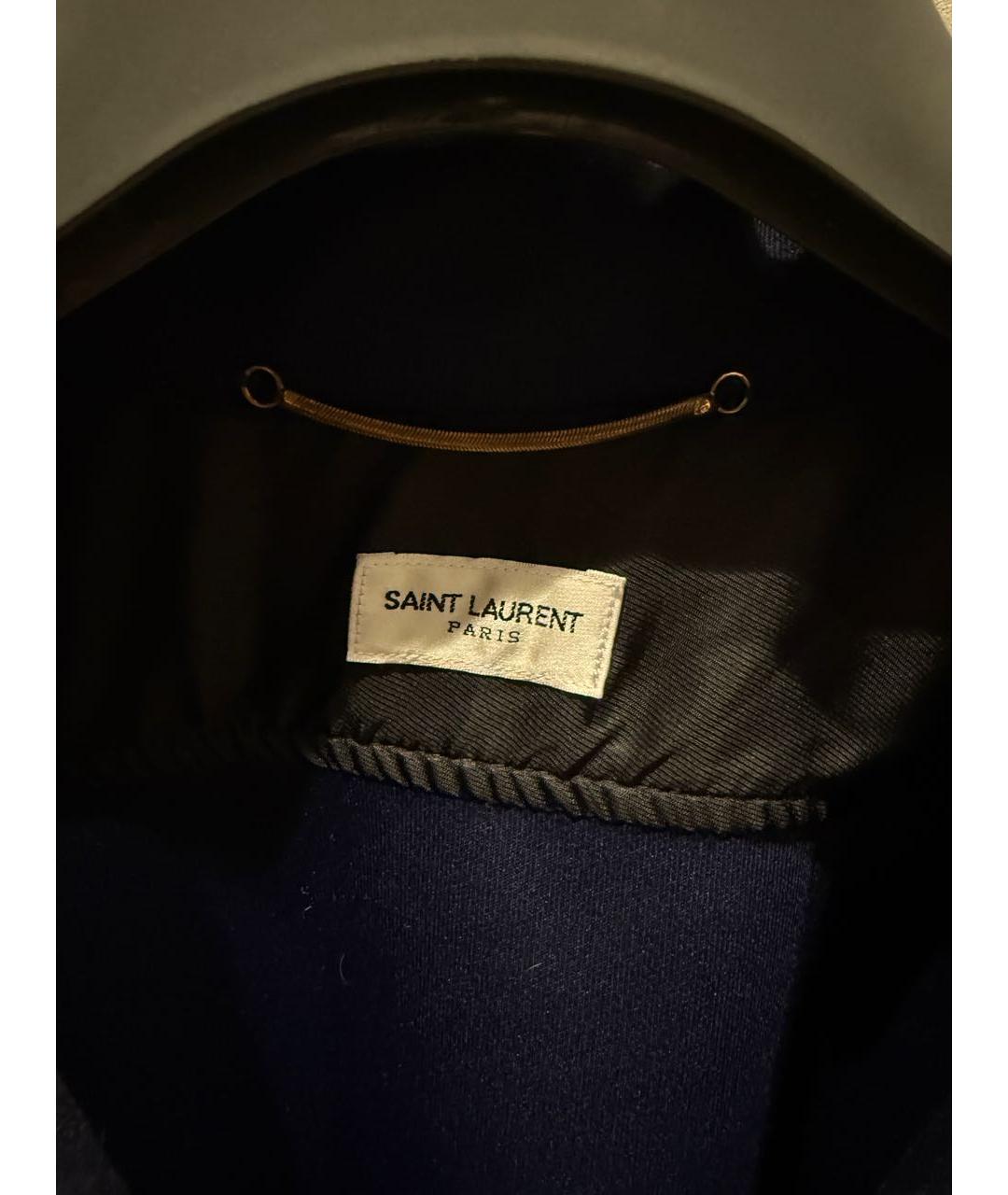 SAINT LAURENT Темно-синий хлопко-эластановый жакет/пиджак, фото 3