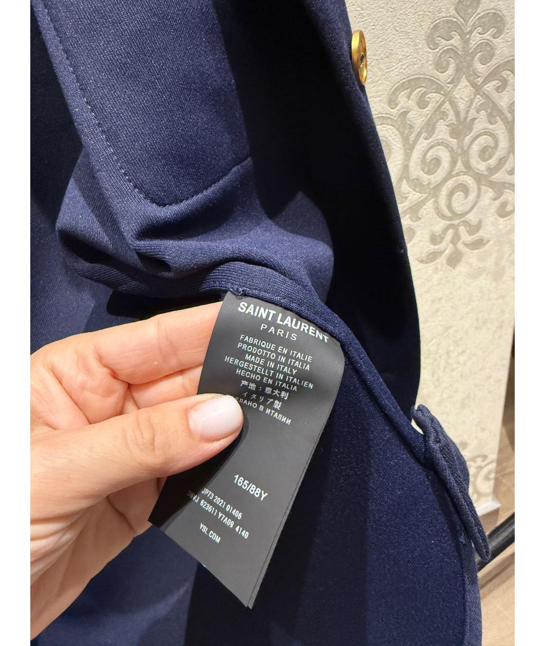 SAINT LAURENT Темно-синий хлопко-эластановый жакет/пиджак, фото 4