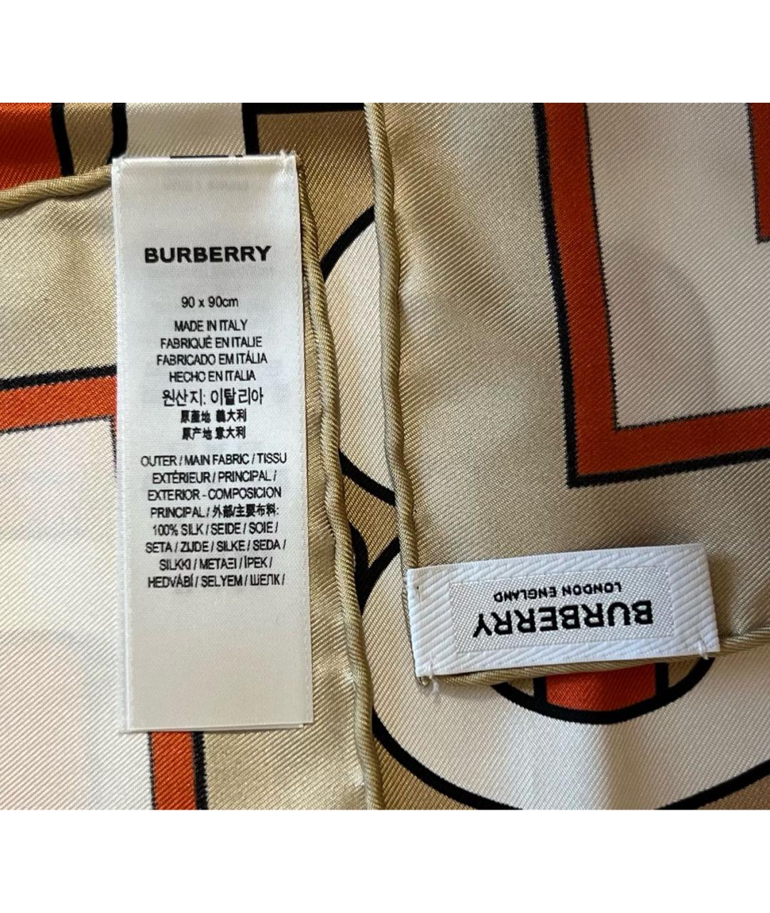 BURBERRY Бежевый шелковый платок, фото 7