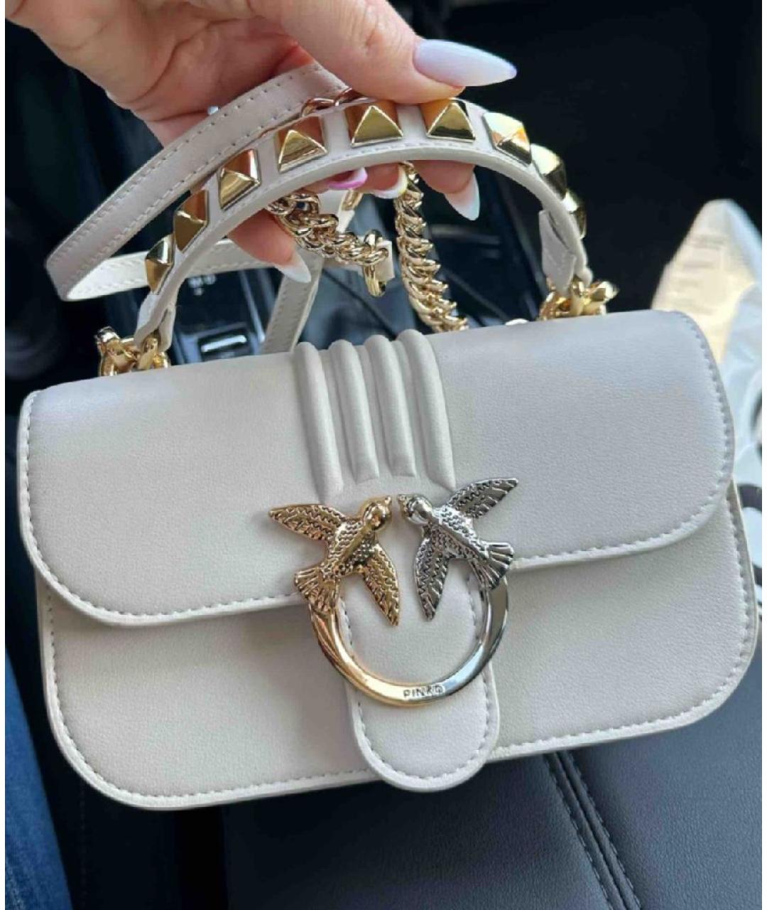 PINKO Бежевая кожаная сумка с короткими ручками, фото 4