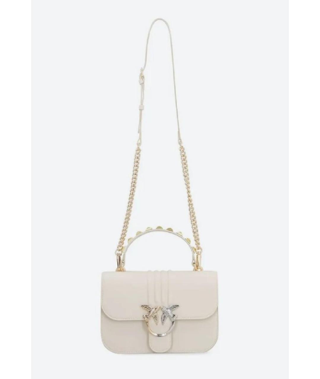 PINKO Бежевая кожаная сумка с короткими ручками, фото 2