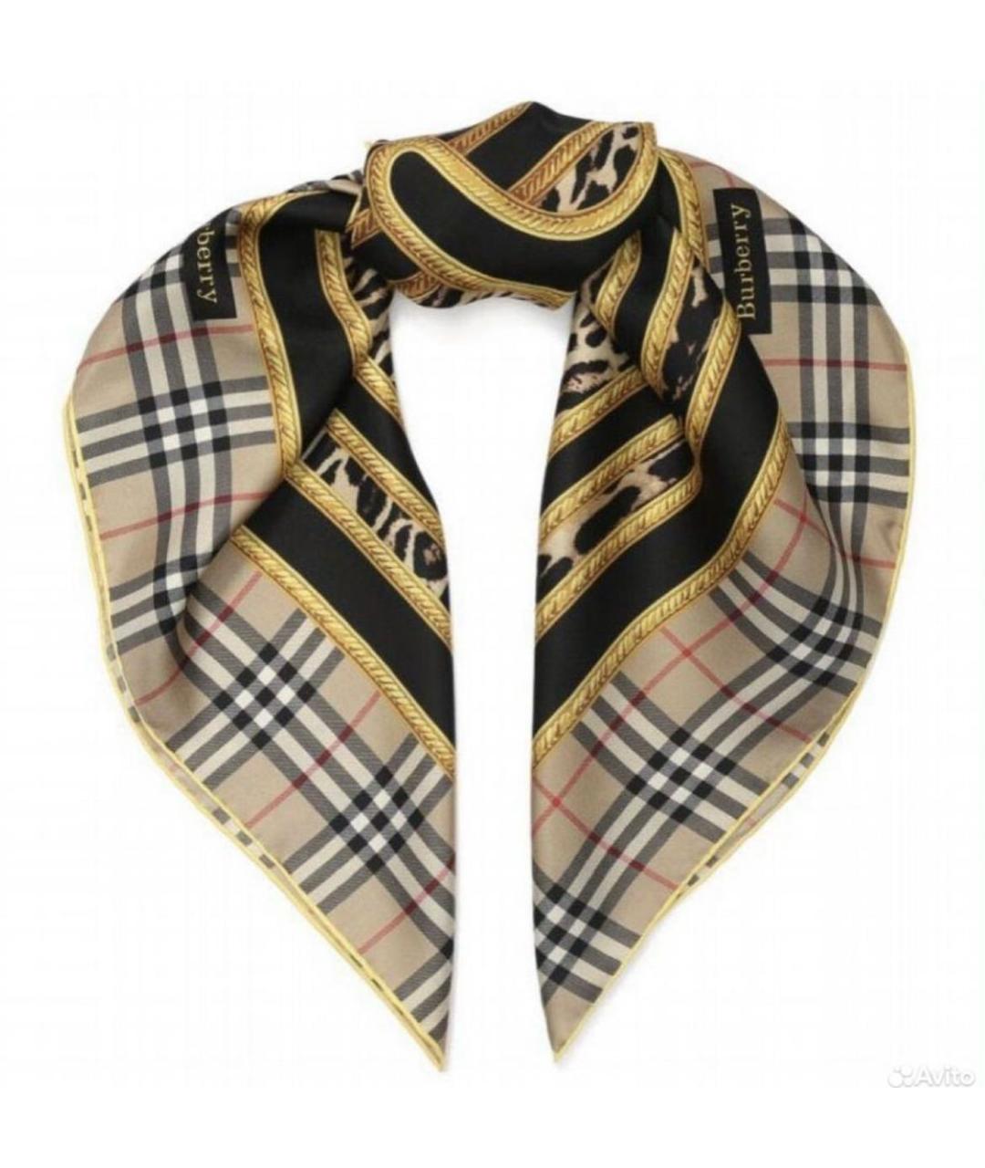 BURBERRY Бежевый шелковый платок, фото 2