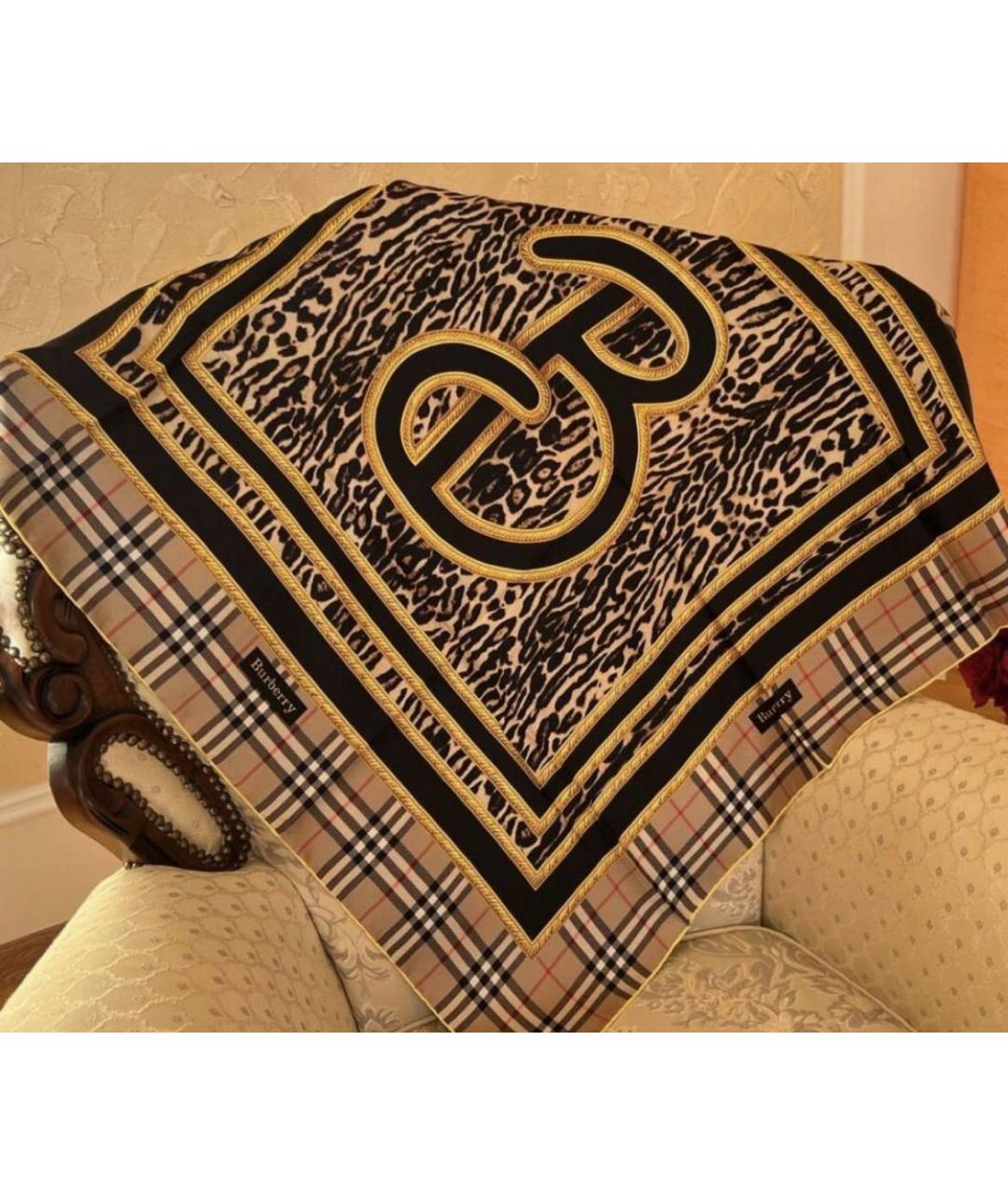 BURBERRY Бежевый шелковый платок, фото 3