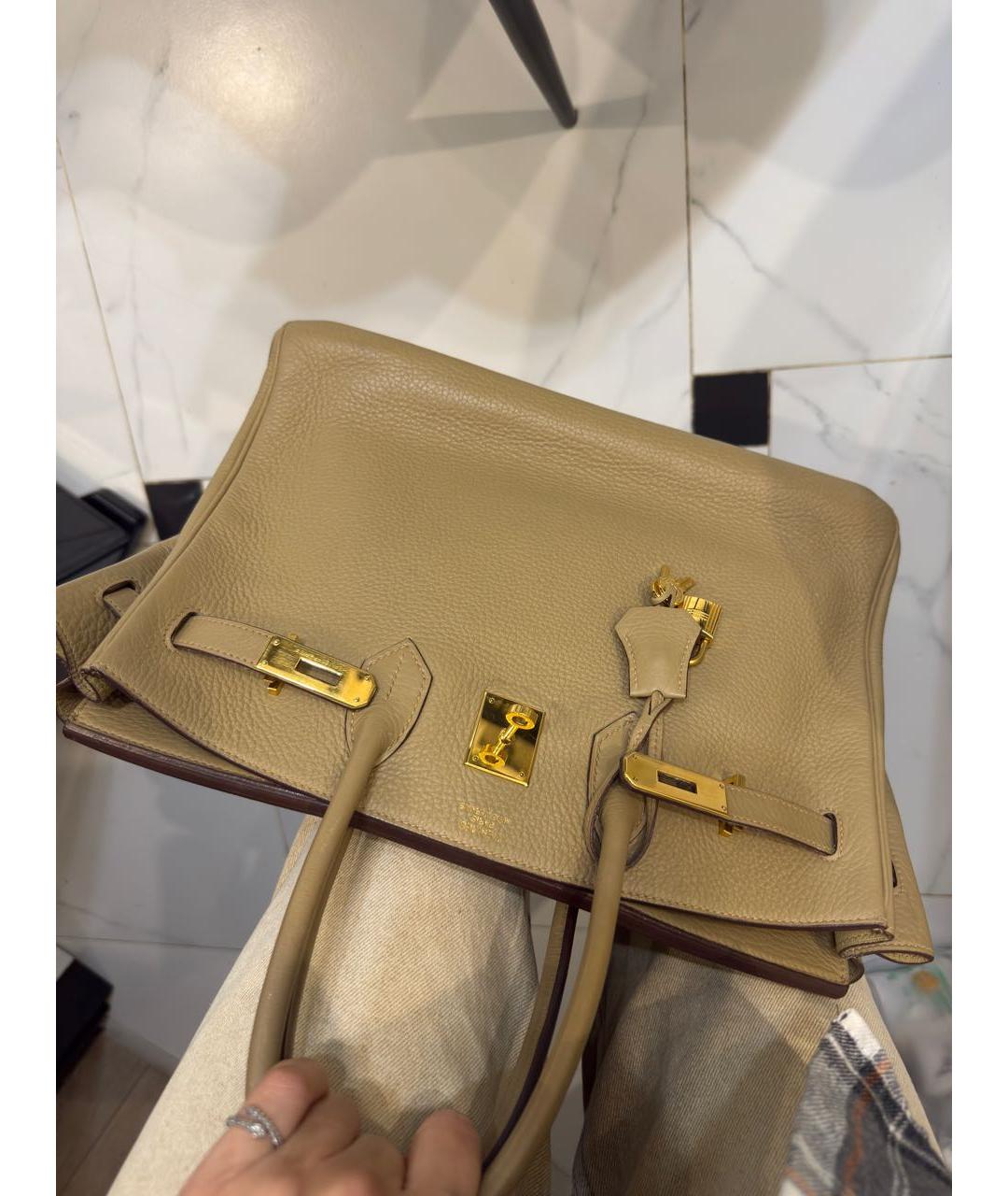HERMES Бежевая кожаная сумка с короткими ручками, фото 8