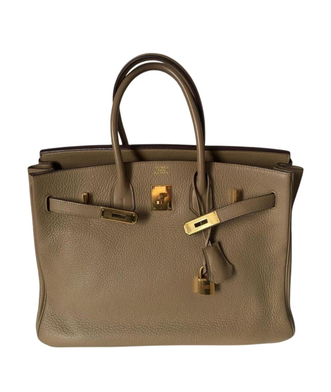 HERMES Бежевая кожаная сумка с короткими ручками, фото 1