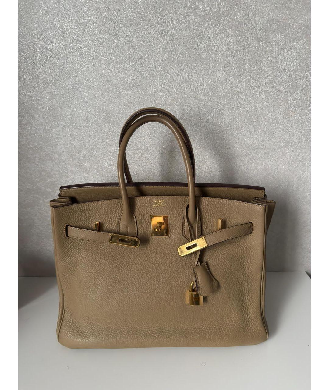 HERMES Бежевая кожаная сумка с короткими ручками, фото 9