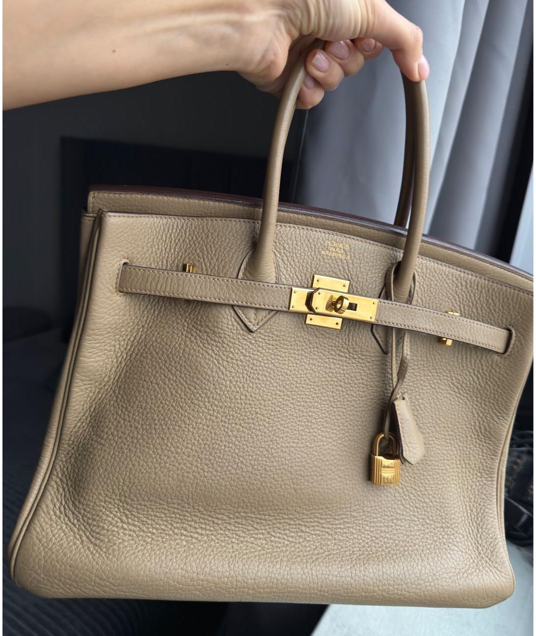HERMES Бежевая кожаная сумка с короткими ручками, фото 5