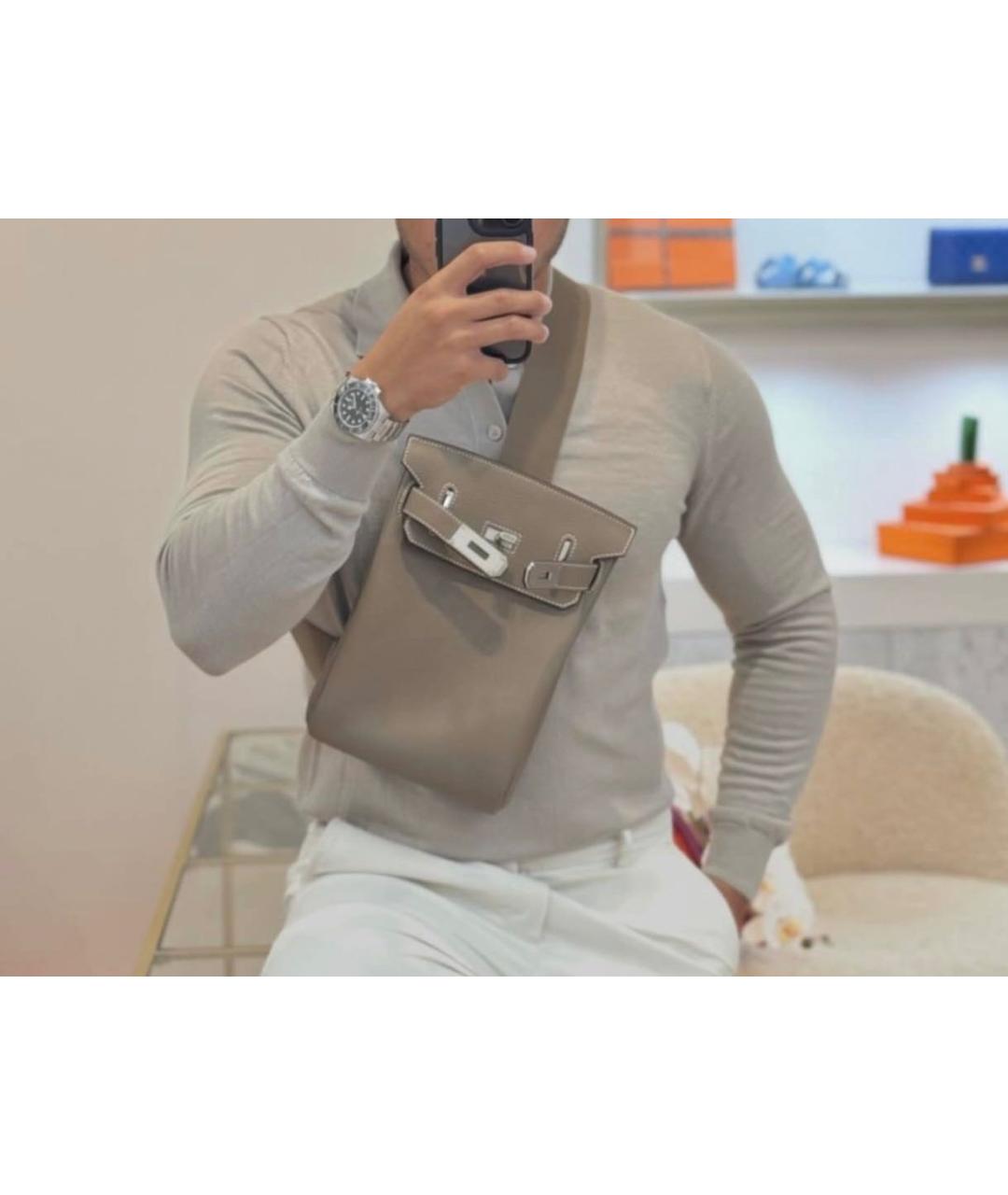 HERMES Бежевая кожаная сумка на плечо, фото 7