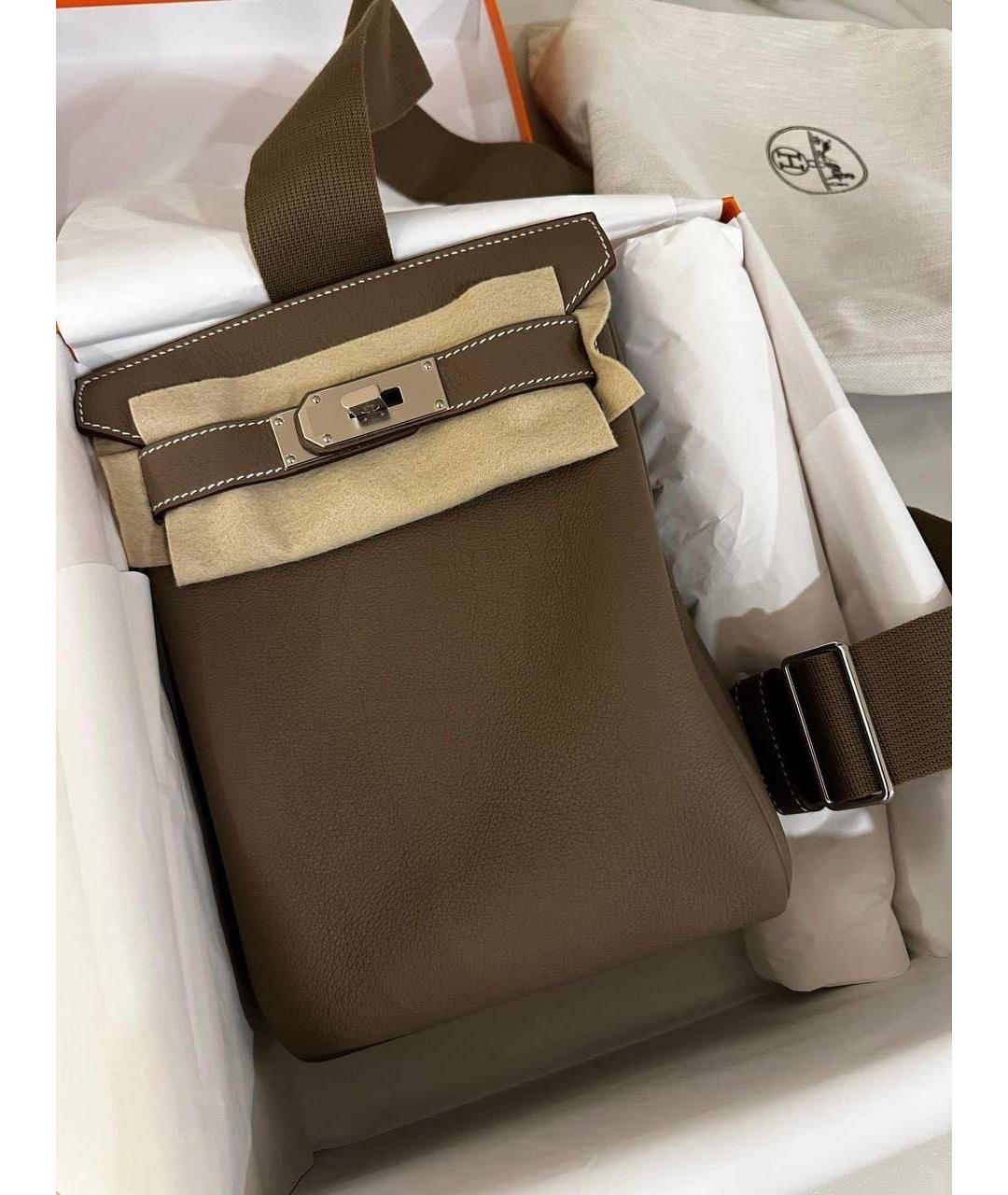 HERMES Бежевая кожаная сумка на плечо, фото 6