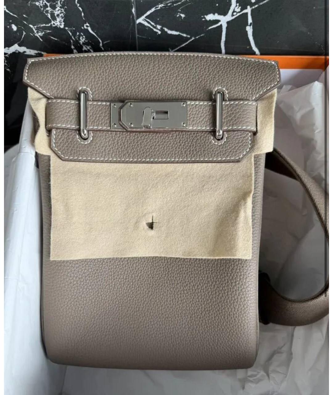 HERMES Бежевая кожаная сумка на плечо, фото 3