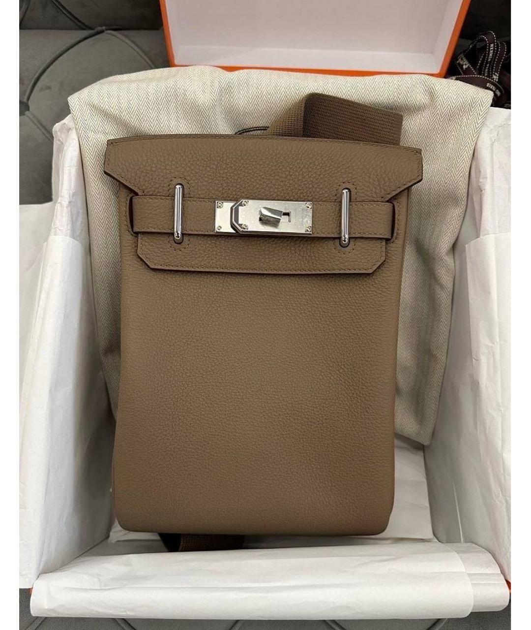 HERMES Бежевая кожаная сумка на плечо, фото 5