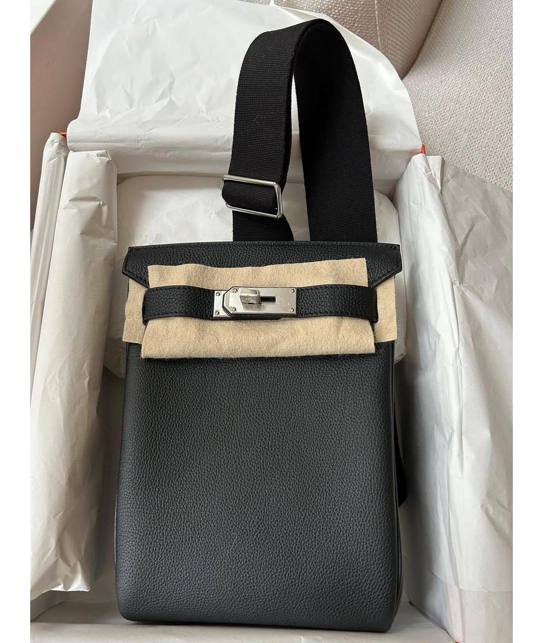 HERMES Черная кожаная сумка на плечо, фото 3