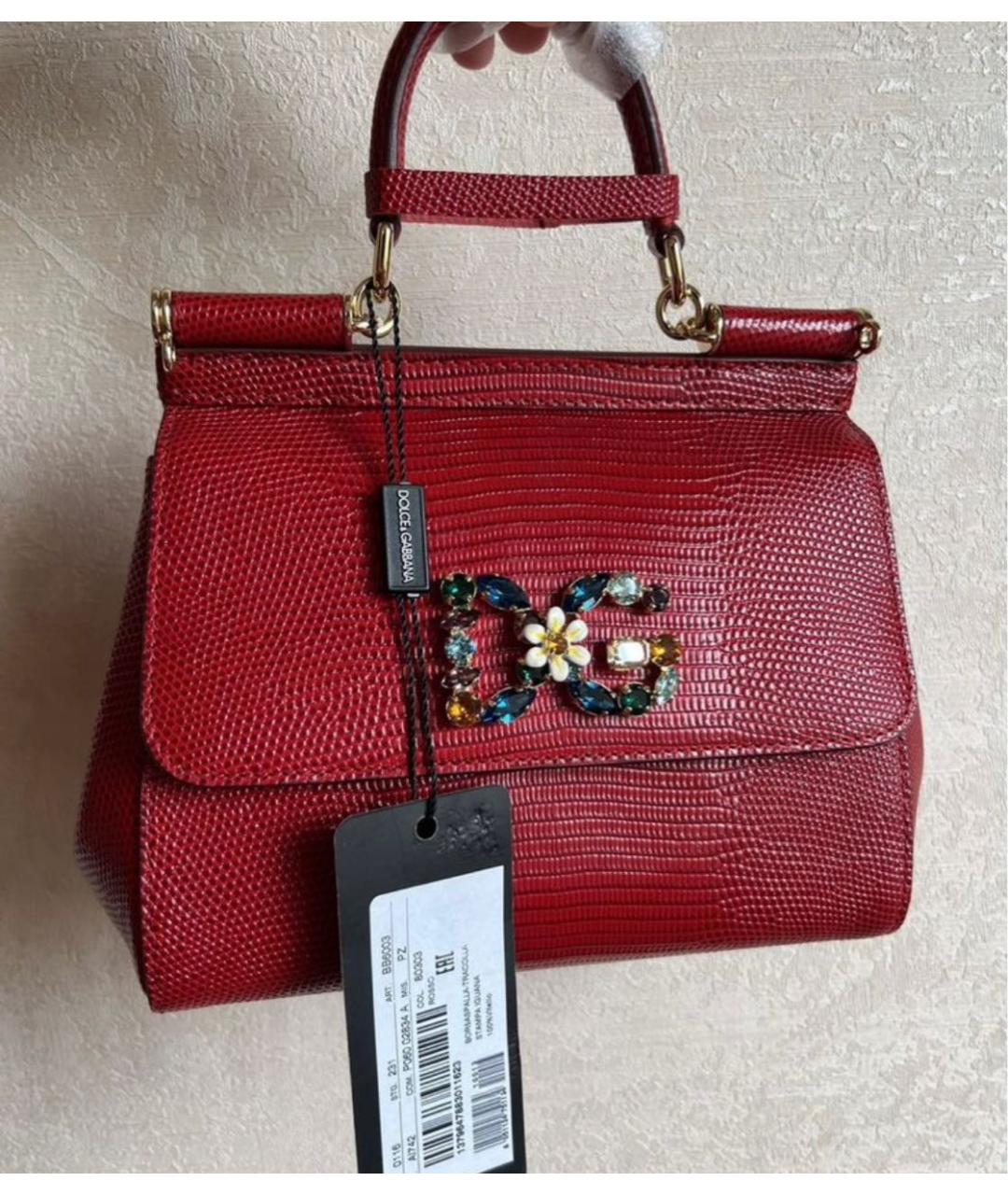 DOLCE&GABBANA Бордовая сумка с короткими ручками из экзотической кожи, фото 7