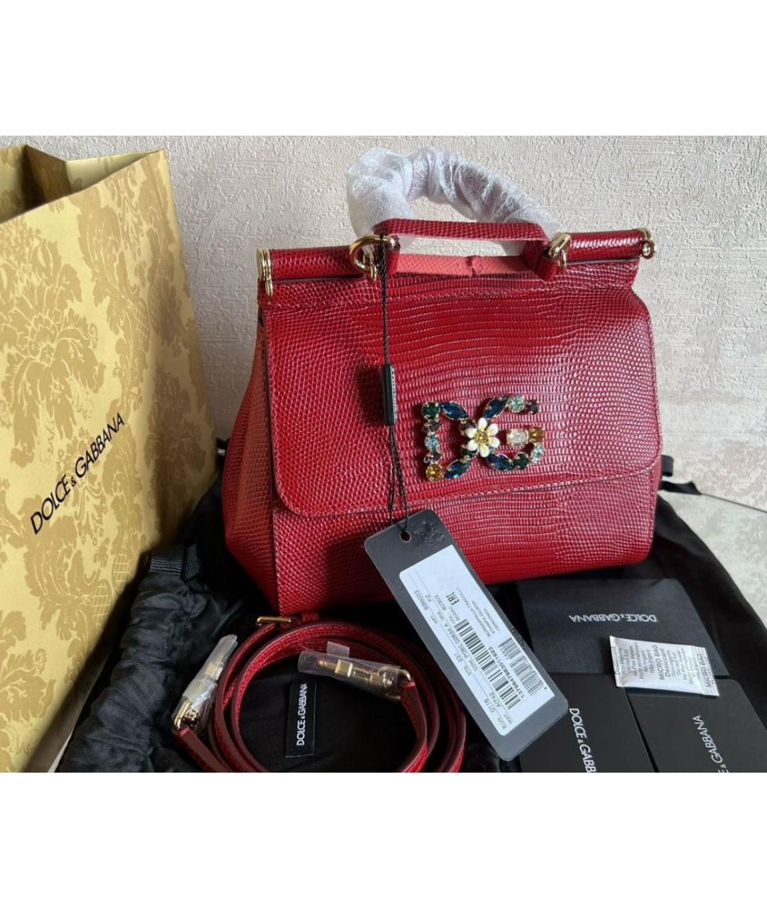 DOLCE&GABBANA Бордовая сумка с короткими ручками из экзотической кожи, фото 4