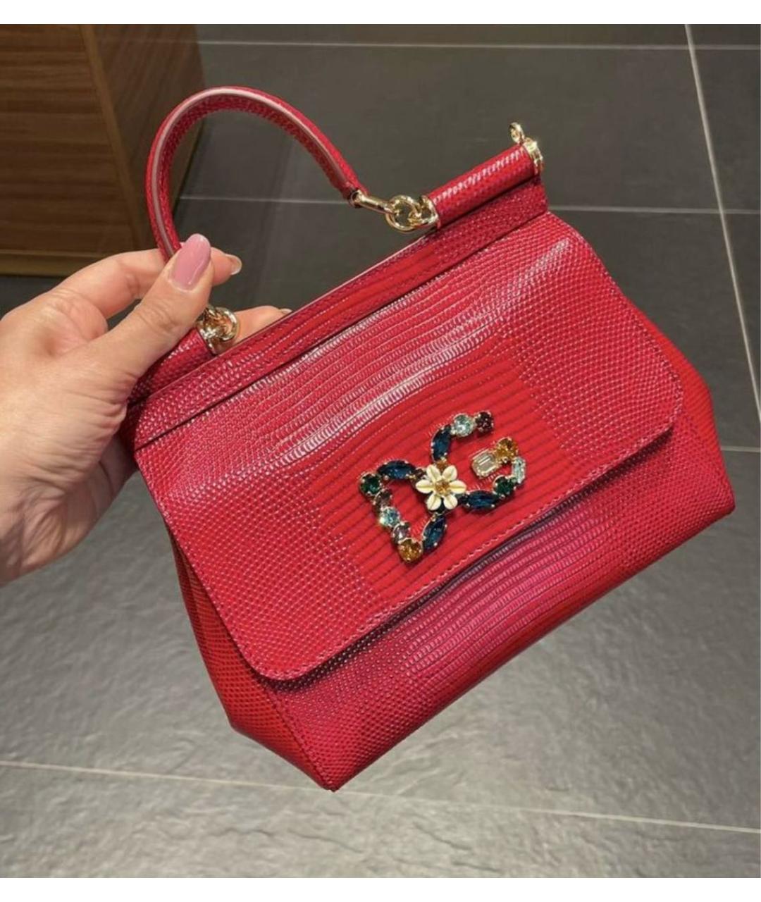 DOLCE&GABBANA Бордовая сумка с короткими ручками из экзотической кожи, фото 8