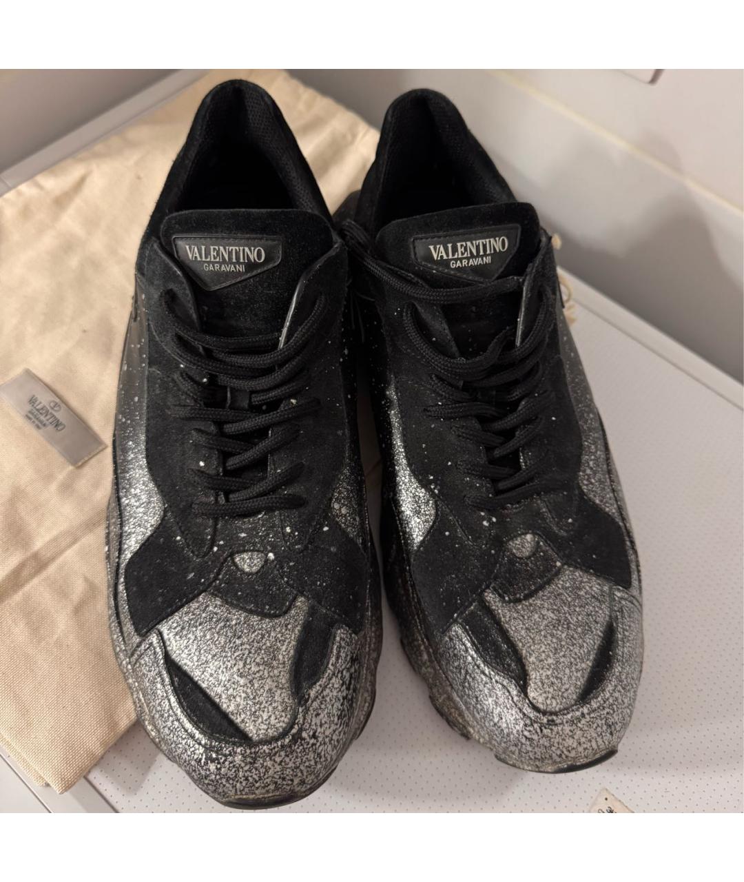 VALENTINO Черные кожаные низкие кроссовки / кеды, фото 5