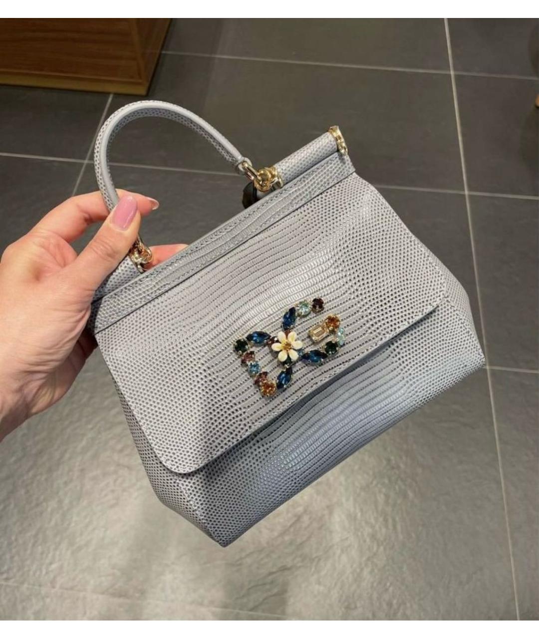 DOLCE&GABBANA Серая сумка с короткими ручками из экзотической кожи, фото 2
