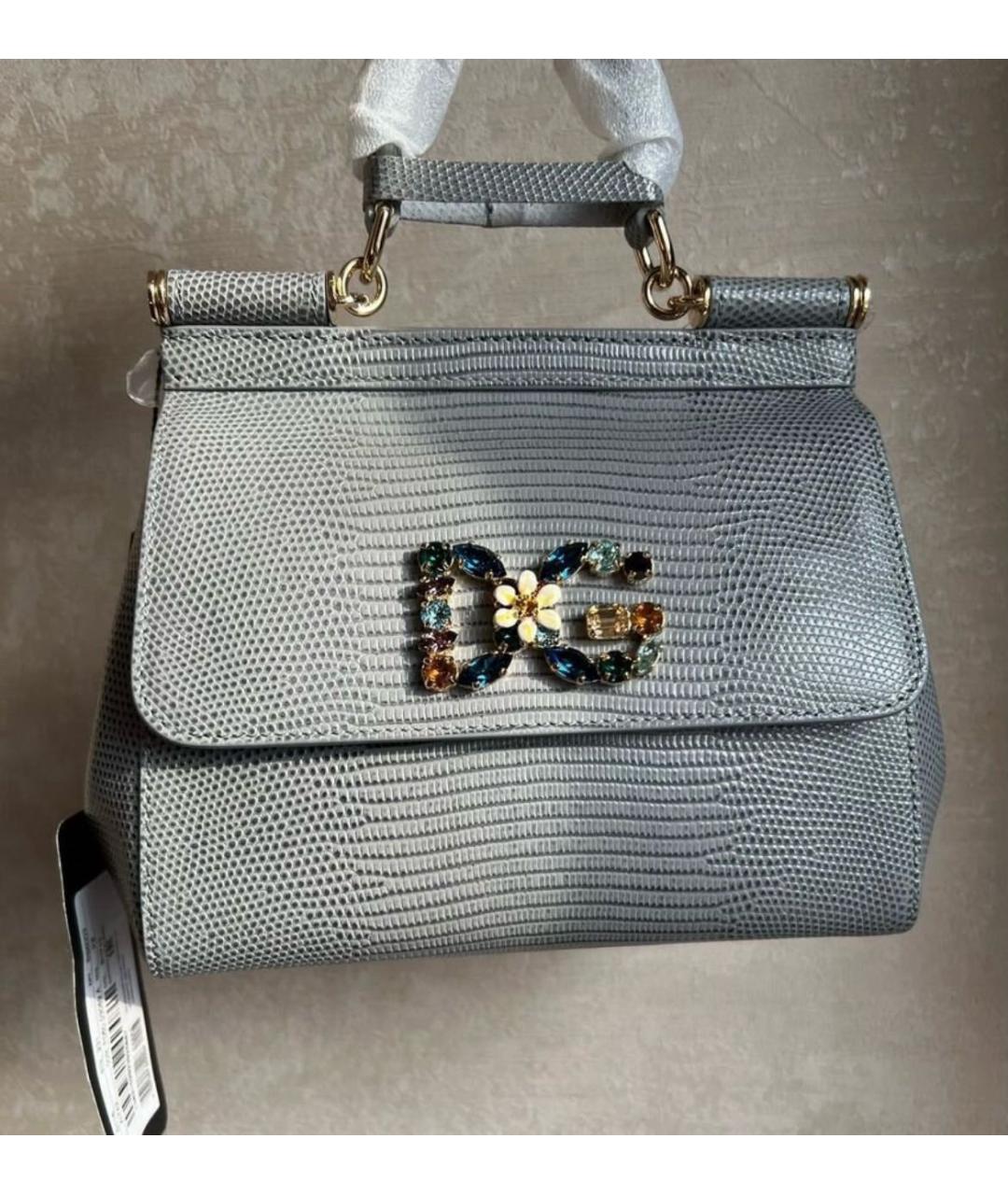 DOLCE&GABBANA Серая сумка с короткими ручками из экзотической кожи, фото 3