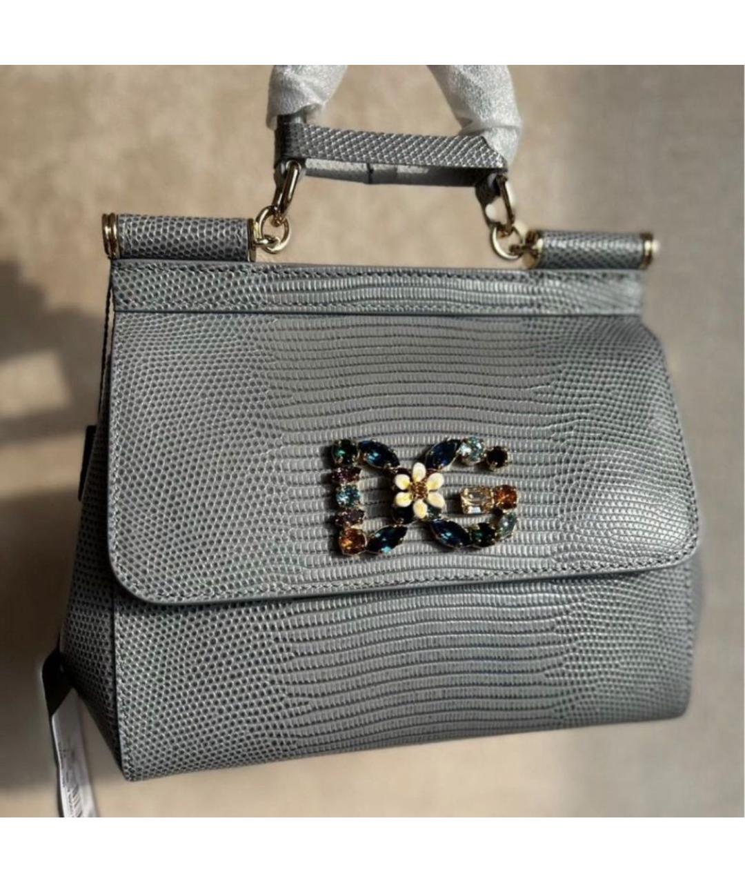 DOLCE&GABBANA Серая сумка с короткими ручками из экзотической кожи, фото 7