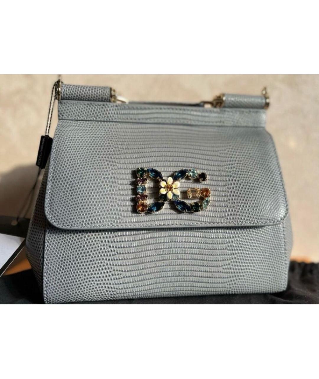 DOLCE&GABBANA Серая сумка с короткими ручками из экзотической кожи, фото 6