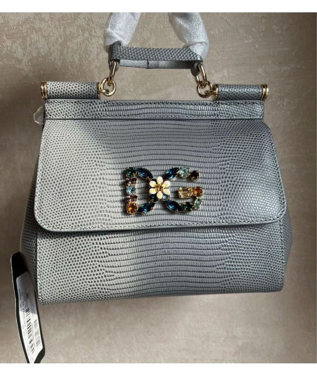 DOLCE&GABBANA Серая сумка с короткими ручками из экзотической кожи, фото 4