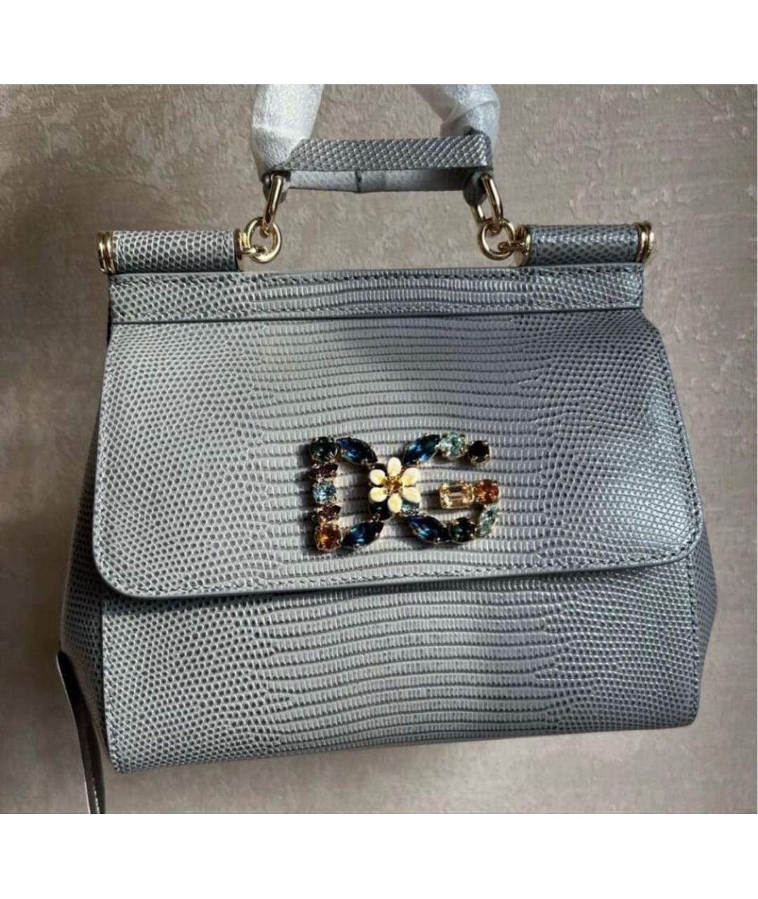 DOLCE&GABBANA Серая сумка с короткими ручками из экзотической кожи, фото 5