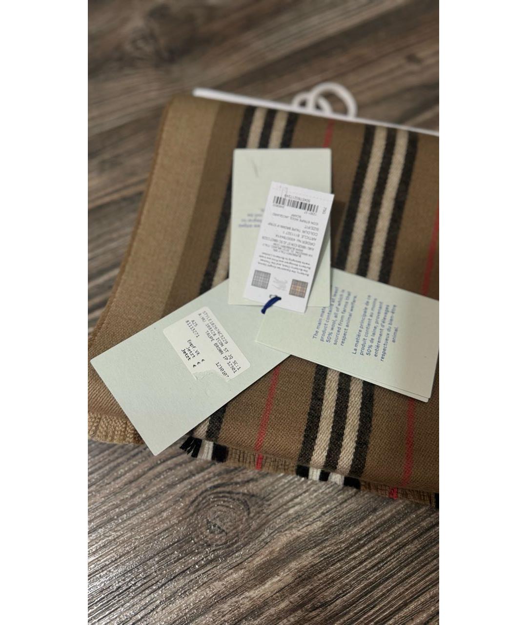 BURBERRY Бежевый шерстяной шарф, фото 7