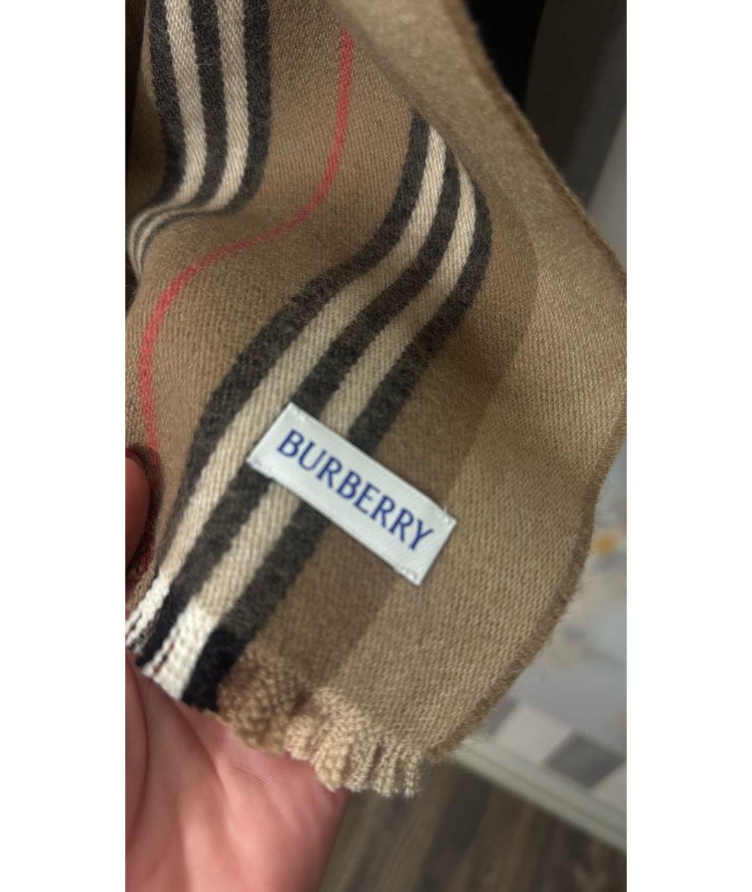 BURBERRY Бежевый шерстяной шарф, фото 3