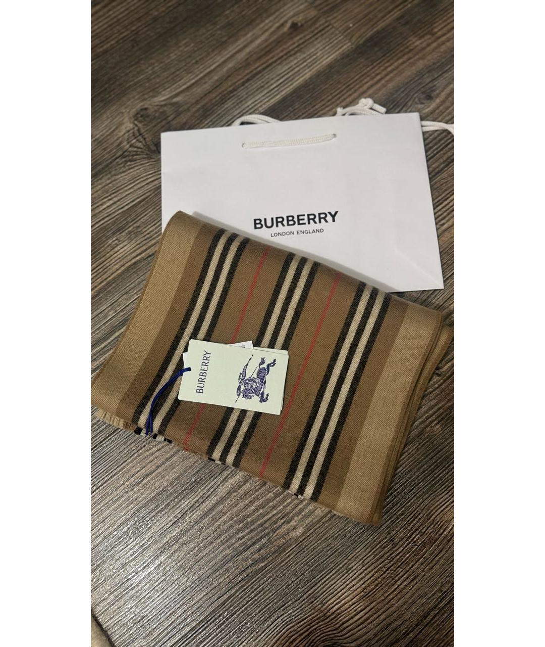 BURBERRY Бежевый шерстяной шарф, фото 4