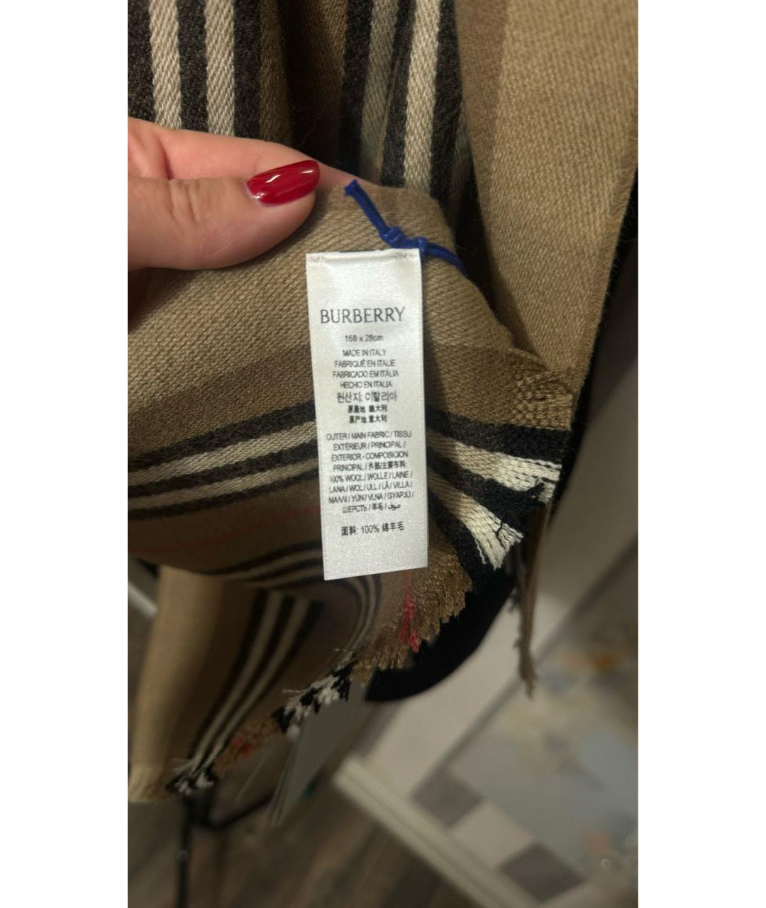 BURBERRY Бежевый шерстяной шарф, фото 8