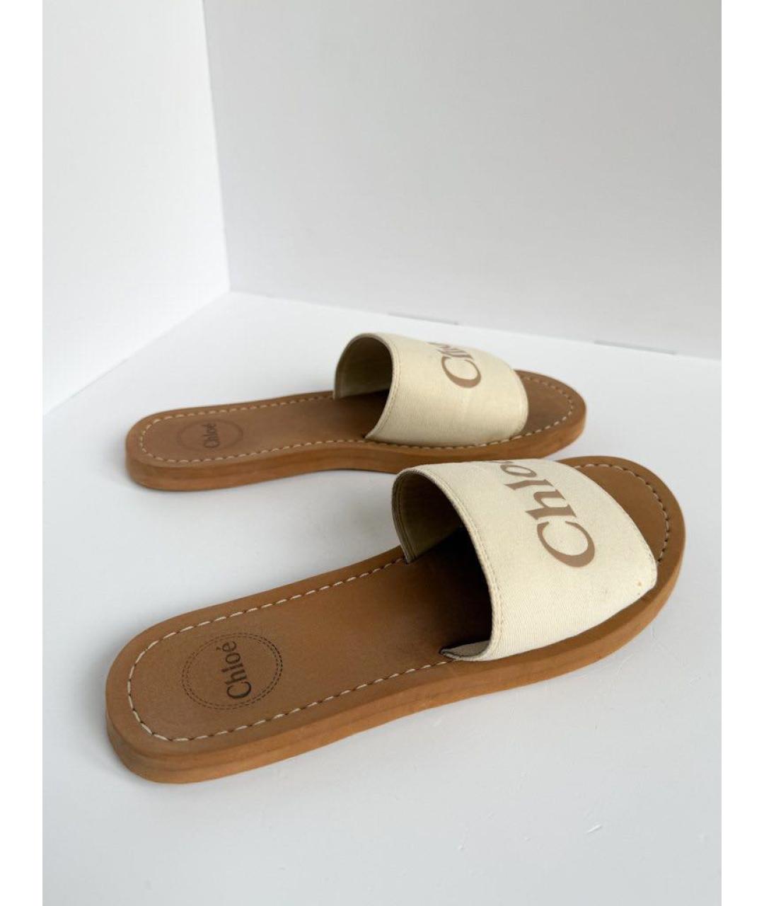 CHLOE Бежевые текстильные сандалии и шлепанцы, фото 5