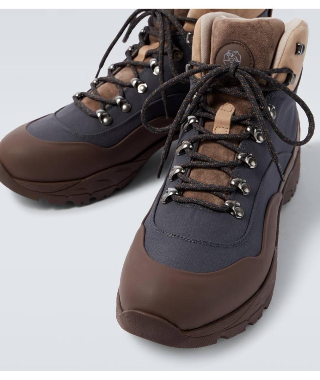 BRUNELLO CUCINELLI Темно-синие кожаные высокие ботинки, фото 2